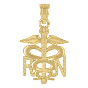 10kt 10k  Gold Diamond-Cut Textured Unisex Registered Nurse Badge Charm Pendant